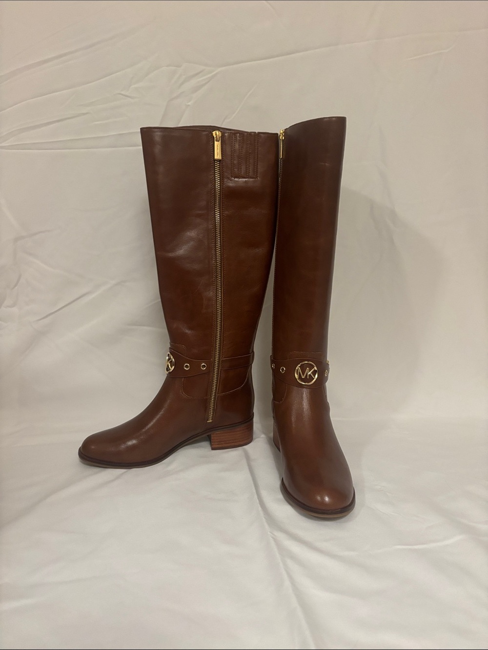 MICHAEL Michael Kors Brown Leather Knee-High Riding Boots with Gold Hardware